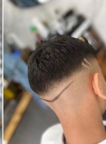 Skin fade with a shaved line detail